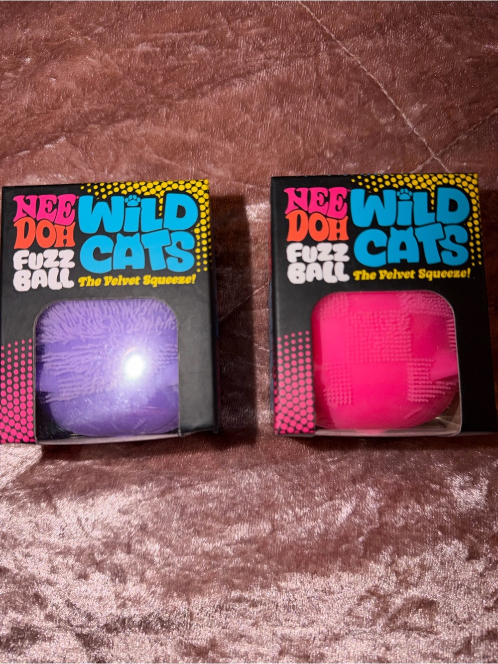 NeeDoh Wild Cats Fuzz Ball Plush Squeezer - Purple & Pink Bundle